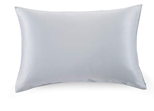 100% Mulberry Silk Pillowcase for Hair and Skin with Hidden Zipper Cotton Underside Standard Size - 19 Momme Charmeuse (Silver, Standard)