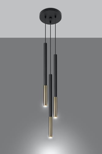 MiaLux Pendelleuchte – Pendelleuchte Esstisch – Hängeleuchten & Pendelleuchten – Deckenlampe Hängend – Glühbirne im Lieferumfang Enthalten – MARCONI 3P Schwarz, Gold - G9-Fassung