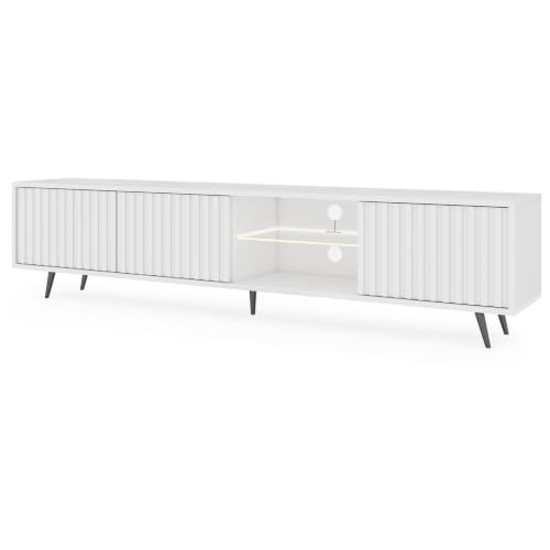 Selsey Mobile TV Mobile Porta TV Con Piedini Neri 175 cm A Doghe Con Illuminazione LED Bianco Bello