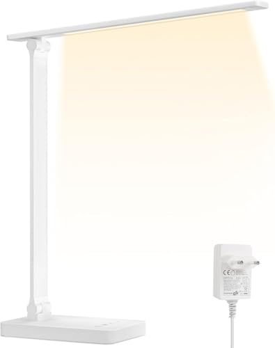 Lepro Desk Lamp 800lm 5 Modes Colour 5 Levels Dimmable White | Desk Lamp with Adapter, Touch Control, Anti-Glare for Reading, Work, Study
