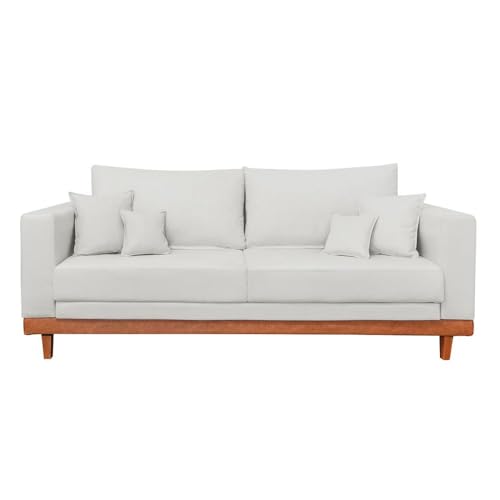 Sofá Living 3 Lugares Linho Reforçado + Almofadas Recepção Sala - Balaqui Decor Cor:bege