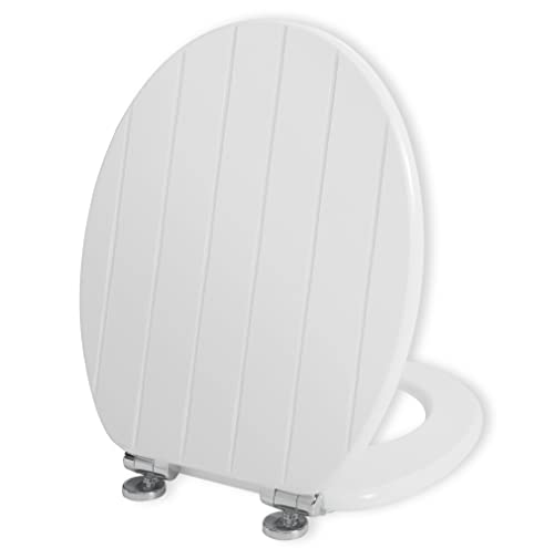 Angel Shield White Wooden Toilet Seat Antibacterial Adjustable Hinges Toilet Seat Fits Never Slips for Bathroom with Soft Close and Quick Release for Easy Clean and Assembly (Soft Close, White)