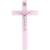 Pink Pearlized Silver Pewter Corpus Religious 7 Inch Wall Cross Crucifix