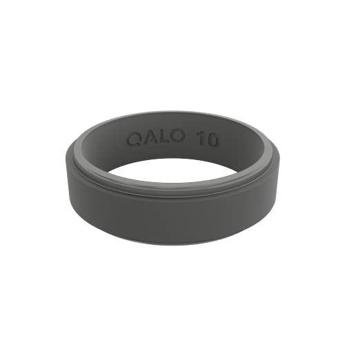 QALO Men Women's Rubber Silicone Ring, Narrow Polished Step Edge