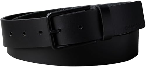 Herren Gürtel Warmth Buckle Smooth 3,5 cm Eckige Schnalle, Schwarz (Black/Matte Black), 135 cm