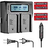 Neewer 2-Pack 2600mAh Red Rechargeable Battery Replacement NP-F550 and USB Dual Charger for Sony HandyCams Neewer CN-160 CN-216 LED Light, 759 760 S7 Field Monitor Others Use NP-F550/970 Batteries