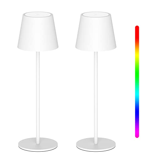 K-Bright 2 Stück RGB Akku Tischlampe Kabellose aus Aluminium Weiß