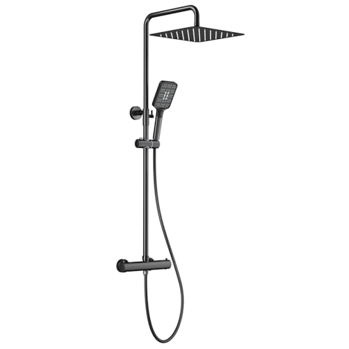Rainsworth Duschsystem mit Thermostat Schwarz 30x30cm Regendusche