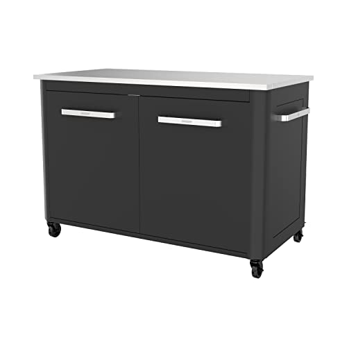 cozze®-Außentisch mit Edelstahltisch, 2 Türen und 4 Rädern Edelstahl/schwarz/grau