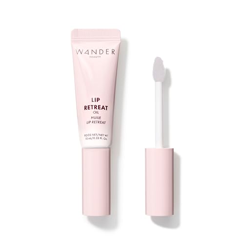 Wander Beauty Lip Retreat Oil - Oasis Glow (Shimmery Clear) - 4-in-1 Tinted Oil + Moisturizing Gloss with Avocado, Vitamin E and Rosehip - Hydrating Care for Dry Lips - 0.33 fl oz