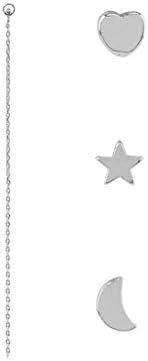 LIGHTBLUE 4 pcs Stud Tiny Earrings Moon Heart Star Tassel Dangle Earring Set Cartilage Helix Earrings for Women,Silver