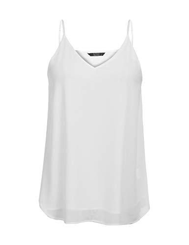 SUNAELIA Women Sleeveless Strap Tank Top Camisole Chiffon Summer V Neck Casual Solid Loose Blouse Shirts White