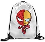 AOLM Men's Women's Print Shoulder Drawstring Bag Port Bag Backpacks String Bags School Rucksack Gym Bag Iron And Spider White.