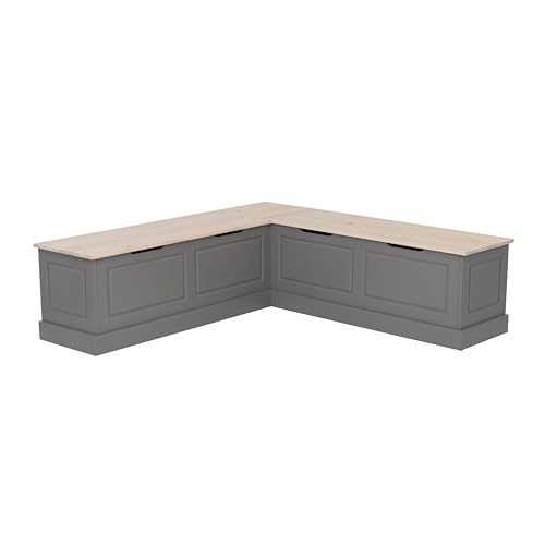 Linon Harris Grey and Maple Solid Pine Backless Nook with Hidden Interior Stora…
