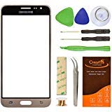 Samsung Galaxy J3 J320F Gold Replacement Screen Lens Glass Repair Kit CrazyFire Front Outer Screen Glass Replacement with Adhesive Tape Tools Kit 1 Pair Tweezers 1 Roll Micro Wire Screen Separator