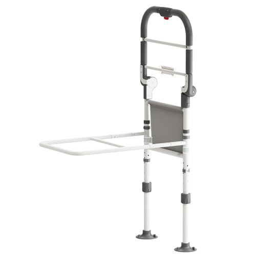 SANEWE Sponda Letto Anziani,Sponde per letto Anziani con borsa Supporto Regolabile in Altezza Pieghevole,Maniglia Antiscivolo,Luce con Sensore di Movimento,Adatto a Qualsiasi letto,Portata 160 kg