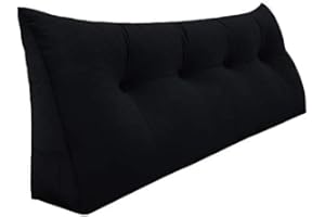 WOWMAX Triangular Headboard Pillow Full Bed Wedge Pillow for Headboard Large Bolster Pillow for Bed Wedge Pillow Headboard Daybed Pillows with Removable Cover, Velvet(100% Cotton), Black