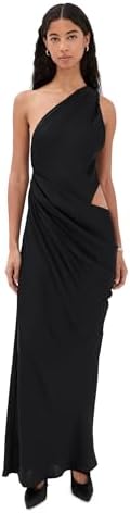 nadia one shoulder satin maxi dress Petal and Pup Women's Nadia One Shoulder Maxi Dress - Black