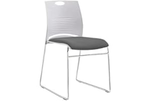 XINCHANG Modern Stacking Office Chairs, Metal Sled Base, White & Gray, 360lbs Capacity, Stackable, Armless, Curved Back, Outd