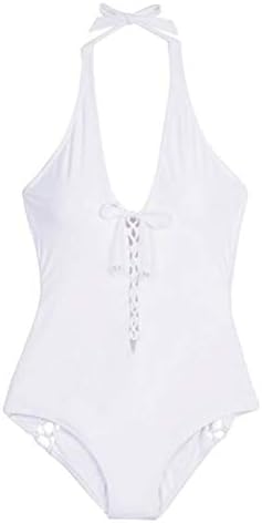 Sexy One Piece Bikini Solid Color Halter Plunge Deep V-Neck Monokini Criss Cross Bandage Backless Hollow Out