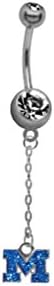 Michigan Wolverines Glitter Logo "Dangle Chain" NCAA Belly Button Navel Ring