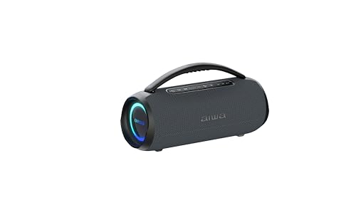 Aiwa AWQ680 Bocina Bluetooth Portátil de 30W RMS con Luces LED, Resistente al Agua IPX5, Función TWS, Bluetooth 5.3, USB hasta 32GB, Radio FM y Entrada AUX, Color Negro