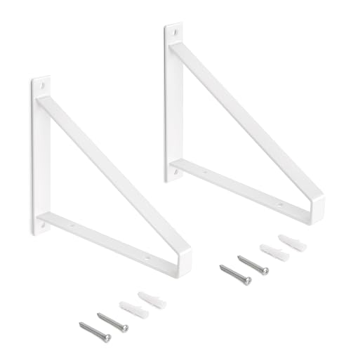 Emuca - Pair of Straight Wood Shelf Supports with Triangular Shape, Steel, White Painted