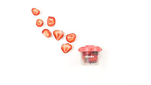 BEABA Clip Containers, Set of 6, 2 oz & 4 oz for Snacks and Baby Food, Pink