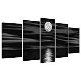 100% Hand-painted  Wood Framed on the Back Oil Wall Art Sea White Full Moon Night Home Decoration Abstract Landscape Oil Painting on Canvas 5pcs/set Mixorde