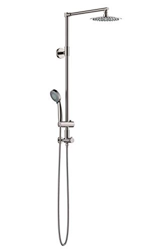 Polaris III Retrofit Rain Shower System, 3-Setting Handheld Shower Combo with Slide Bar, 8" Low Profile Shower Head for Low-Ceiling Bathrooms, 9-Inch Vertical Extension Pipe (Brushed Nickel)