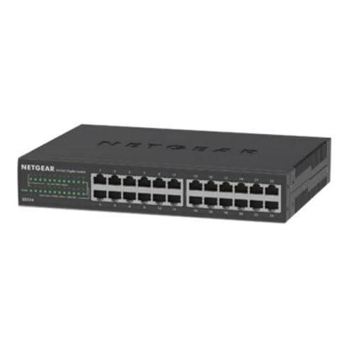 Netgear GS324 24 Port Switch Gigabit Ethernet LAN (Plug-and-Play Netzwerk, lüfterlos, 19 Zoll Rack-Montage, Robustes Metallgehäuse), Schwarz