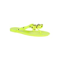 Alrisco Women Rhinestone Embellished Bow Jelly Thong Sandal RJ63 - Neon Yellow (Size: 8.0)