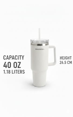 NORTHSTELL Insulated Tumbler 40 oz (1.18 L) with Handle and Leak Proof Lid - Stainless Steel - Keeps Cold and Hot - Compatible with Cup Holders (White)