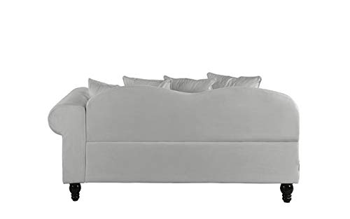 Sofamania Large Classic Velvet Fabric Living Room Chaise Lounge with Nailhead Trim (Light Grey) - Thumbnail 4