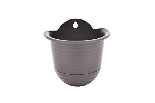 TABOR TOOLS Plastic Wall Planter Pot for Vertical Flower Garden, Living Wall or Kitchen Herbs, Colorful Modern Wall Planter with Attached Saucer, Small 6 Inch. ZG652A. (Black-Brown) 