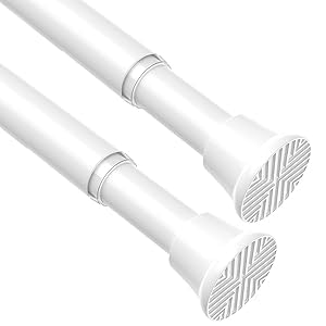 Photo 1 of WEIXINHAI 2 Pack White Spring Tension Curtain Rods 18-36 Inch Adjustable Expandable Spring Loaded Curtain Rods No Drilling Suitable for Small Short Tension Rods 24-36 Inch Doors, Windows, Closet