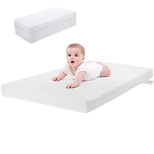 Ferlizer Pack and Play Mattress, 3.5 Inch Tri-Fold Playpen Mattress, Memory Foam Playard Mattress Topper with 100% Waterproof Bamboo Cover for 38" x 26" Pack n Play Playpens