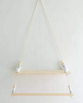 HEQEDW Suspended Shelf Baby Room Children Chamber Shelf Swing Wooden Pearls Kids Hanging Clothes Rack Bookshelf Design Big White Bead