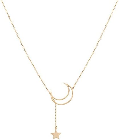 MXXGMYJ Long Moon and Star Neclace for Women 14K Gold Plated