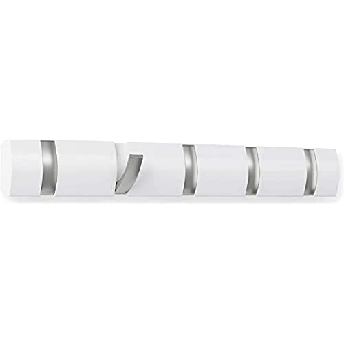 Umbra Flip Rack flotante montado en la pared - Percha moderna, elegante, que ahorra espacio con ganchos retráctiles para colgar abrigos, bufandas, bolsos y más, 5, blanco