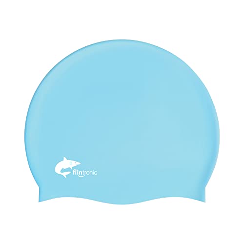 Flintronic Silicone Swimming Caps, Adult Unisex Swim Hat, Hypoallergenic Waterproof Swimming Caps for Men, Women - Blue