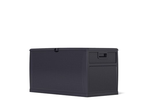 Divona Storage Box 460L – Lockable Indoor & Outdoor Storage Deck with Lid, Water-Resistant, Wood-Look Design for Patio, Garden, Balcony, Built-in Wheels, Deck Box