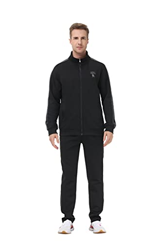 November's Chopin Men's Big & Tall Athletic Sports Tracksuits Causal Full Zip Loose Fit Sweatsuit (Black Grey, Small)
