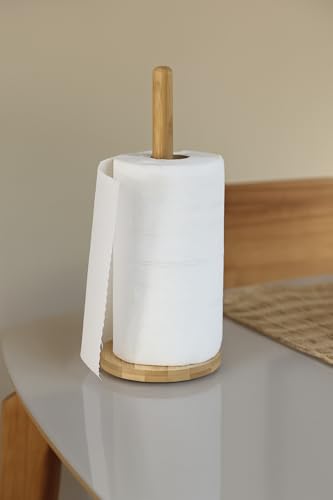 Porta Papel Toalha de Bambu Natural 29 cm Vertical para Cozinha Suporte para Rolo de Papel Toalha Papel Alumínio e Filme PVC Resistente e Multiuso