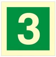 Glow In The Dark Number 3 Sign 100mm x 100mm - Rigid Plastic