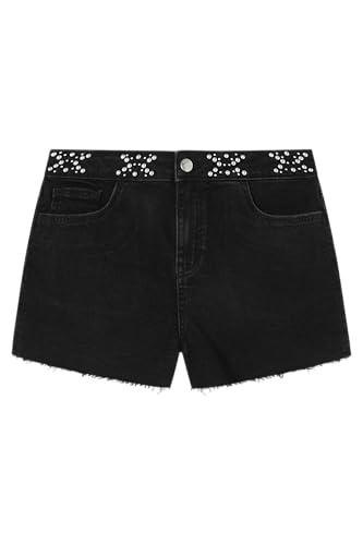 Springfield, Damen-Jeans-Shorts mit Metallverzierungen am Bund, Kollektion Deine Schuld, Schwarz, 36 Kurz