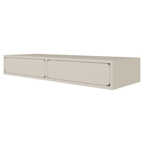 Selsey Wuwu Schminktisch Graubeige 110x35x17 cm, Minimalistisches Design Mit Push-to-Open Schubladen, Haengend Montierbar, Robuste Laminierte Spanplatten, Perfekt Fuer Schlafzimmer & Ankleidezimmer