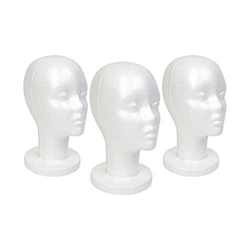 STUDIO LIMITED Styrofoam Mannequin Head, White Foam Wig Head Display (3