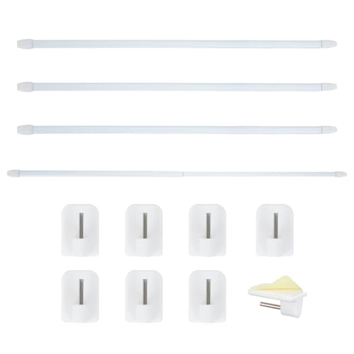 Minnhua 4PCS Extendable Curtain Rod 40-70 cm Without Drilling Adjustable Curtain Rod with 8pcs Adhesive Hooks for Windows Shop Wardrobe Kitchen Bathroom