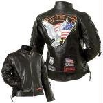 Diamond PlateTM Ladies Rock Design Genuine Buffalo Leather Motorcycle Jacket Size-Medium by Maxam
